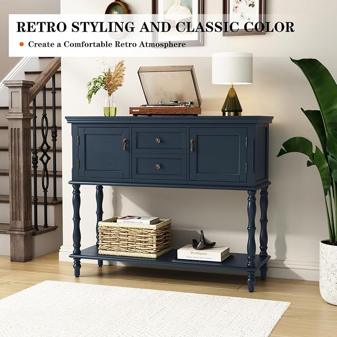 ARTPOWER Console Table with 2 Drawers, Retro Entryway Table with 2 Door - Image 6