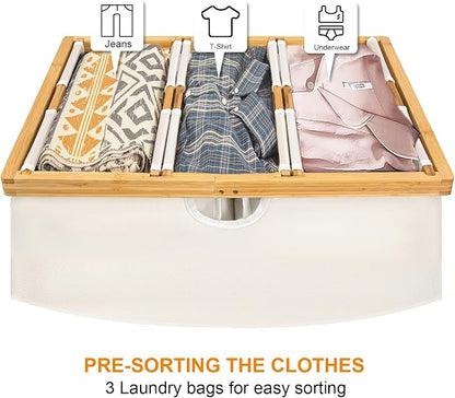 WOWLIVE 180L Laundry Hamper 3 Section, Bamboo Laundry Basket - Image 4