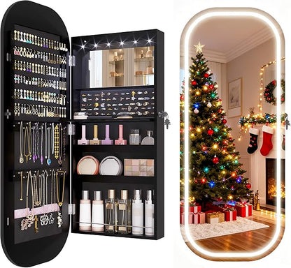 LVSOMT LED Mirror Jewelry Cabinet, Wall/Door Mount Jewelry Mirror Organizer by DecorateHomeatEase