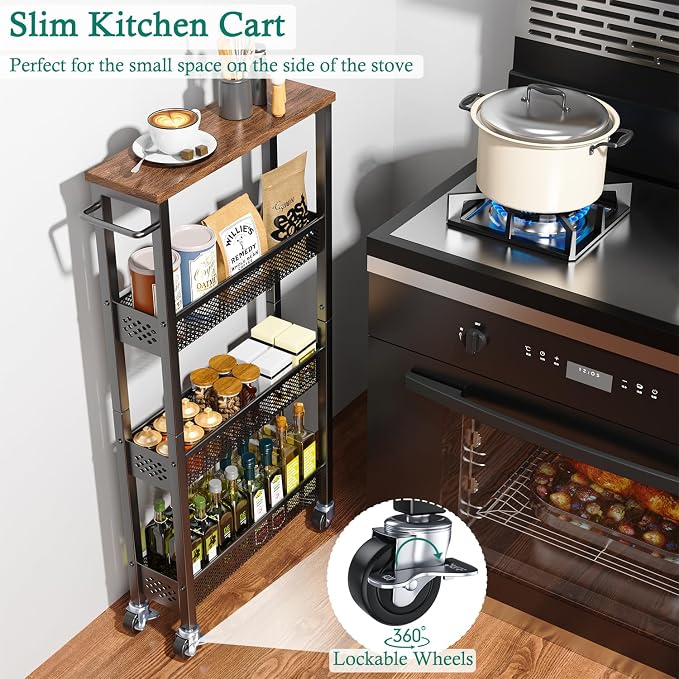 XYZLVSI Utility Slim Storage Cart on Wheels, 4 Tier Laundry Room Organizers | - Image 2