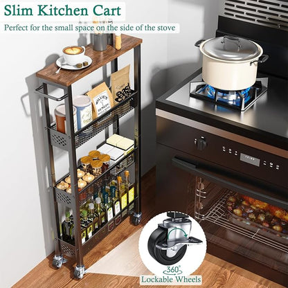 XYZLVSI Utility Slim Storage Cart on Wheels, 4 Tier Laundry Room Organizers | - Image 2