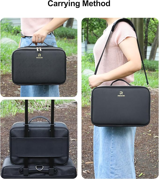 Relavel Makeup Train Case With LED Mirror, Professional Travel Cosmetic Bag - Image 5