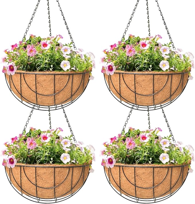 4 Pack 14 Inch Hanging Baskets for Plants Outdoor Metal Hanging Planter Hanging by Qusuxi