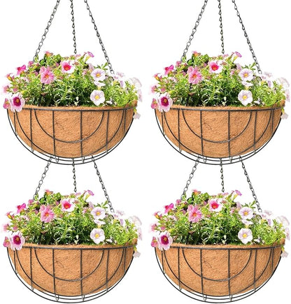 4 Pack 14 Inch Hanging Baskets for Plants Outdoor Metal Hanging Planter Hanging by Qusuxi