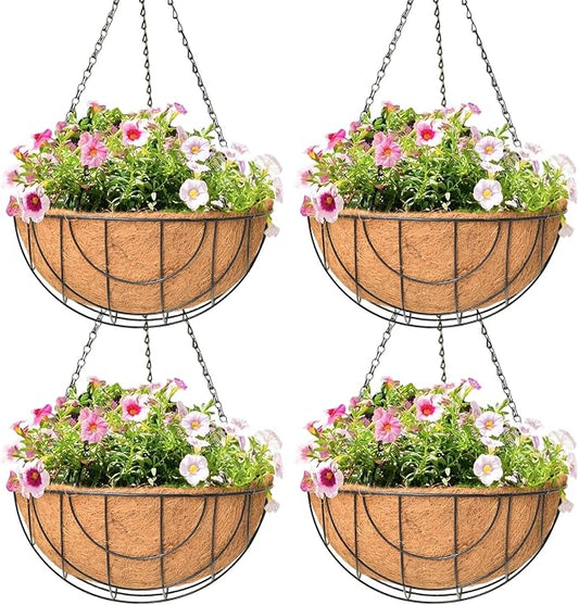 4 Pack 14 Inch Hanging Baskets for Plants Outdoor Metal Hanging Planter Hanging by Qusuxi