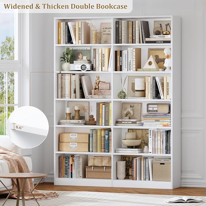 FACBOTALL Bookshelf and Bookcase, 6-Tier Double Wide Bookshelves, Freestanding - Image 7