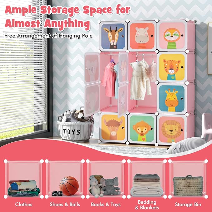 HONEY JOY Kids Wardrobe Closet, Baby Cartoon Clothes Storage Organizer - Image 6