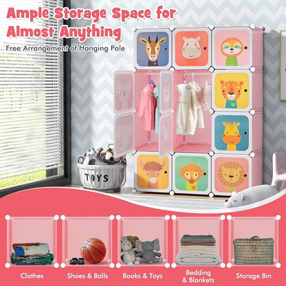 HONEY JOY Kids Wardrobe Closet, Baby Cartoon Clothes Storage Organizer - Image 6