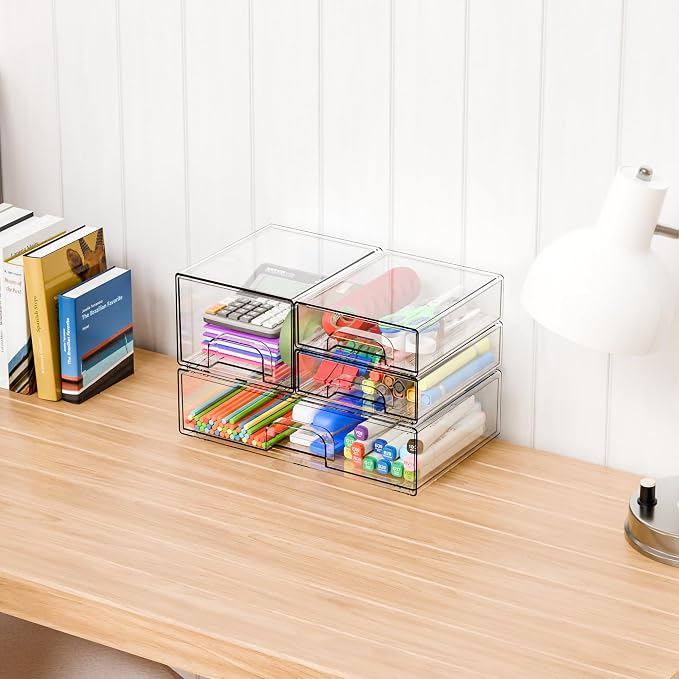 Yieach 4 Pack Clear Stackable Storage Drawers, Acrylic Drawer Organizer - Image 7