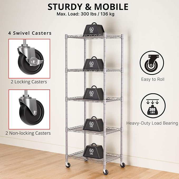 REGILLER 5-Wire Shelving Metal Storage Rack Adjustable Shelves, Standing - Image 6