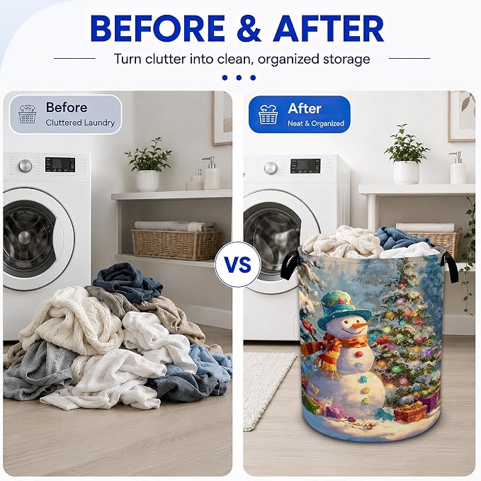 Christmas Snowman Laundry Basket, Foldable Oxford Cloth Funny Tote Bag Laundry - Image 4