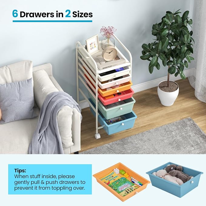 Giantex 6 Storage Drawer Cart Rolling Organizer Cart - Image 5
