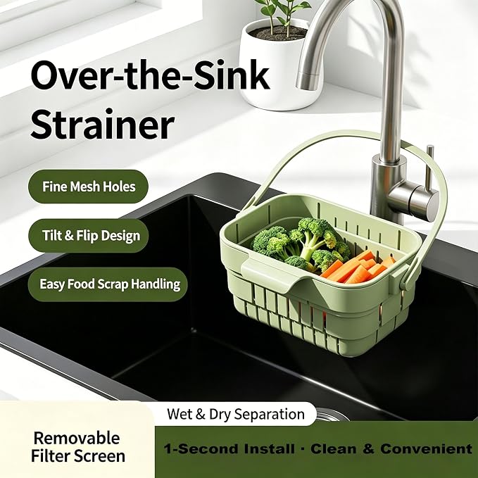 Foldable Hanging Kitchen Sink Drain Basket, 2-in-1 Foldable Sink Colander - Image 6