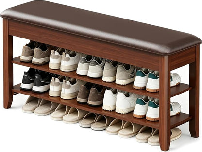 LBT Shoe Bench with Storage, Solid Rubberwood Shoe Rack Bench by LBT