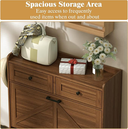 Thacuok Shoe Cabinet with 2 Flip Drawers & 2 Storage Drawers, Rustic Farmhouse - Image 4