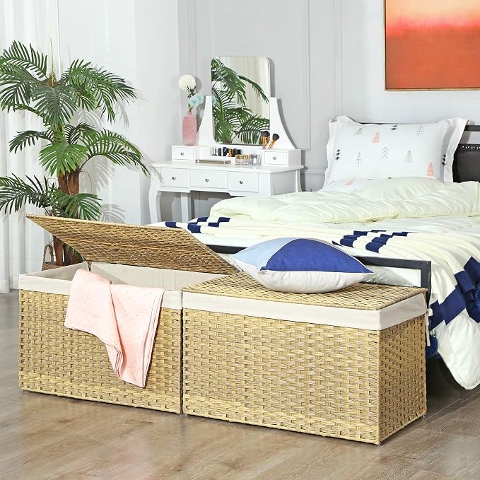 SONGMICS Storage Basket with Lid, Woven Blanket Storage Bin with Handles - Image 3