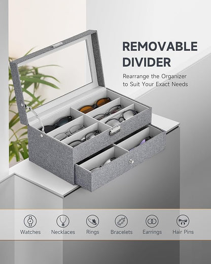CO-Z Sunglasses Organizer with 12 Slots, Linen Eyeglasses Storage Box - Image 5
