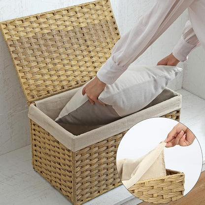 SONGMICS Storage Basket with Lid, Woven Blanket Storage Bin with Handles - Image 7