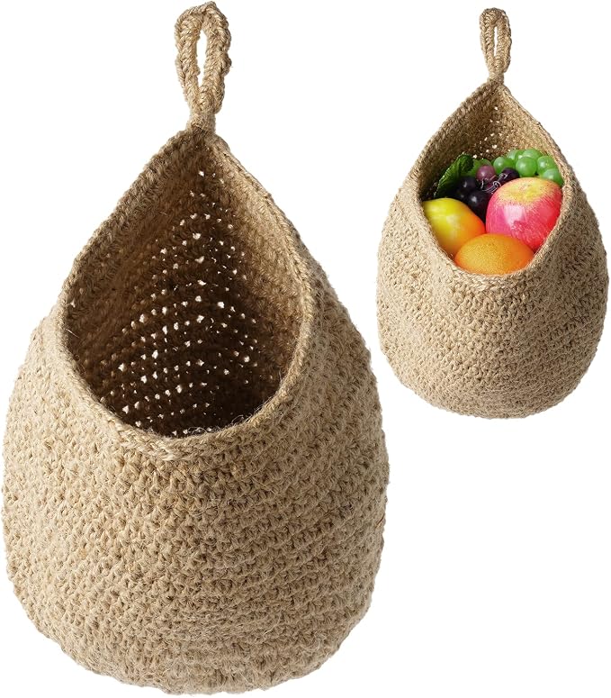 2Pcs Jute Hanging Fruit Baskets, Kitchen Vegetable Wall Storage Organizer | - Image 6