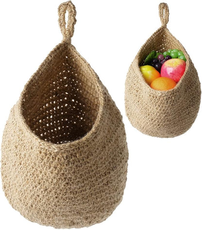 2Pcs Jute Hanging Fruit Baskets, Kitchen Vegetable Wall Storage Organizer | - Image 6