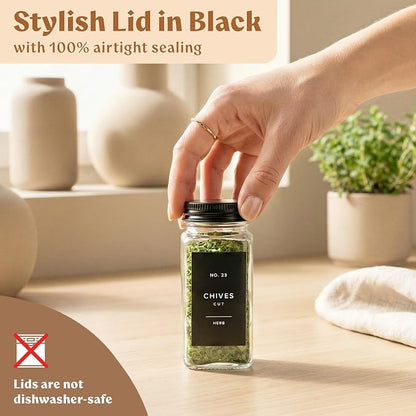 EDELHAUS Glass Spice Jars with Label and Black Aluminium Lids Spice Containers - Image 5