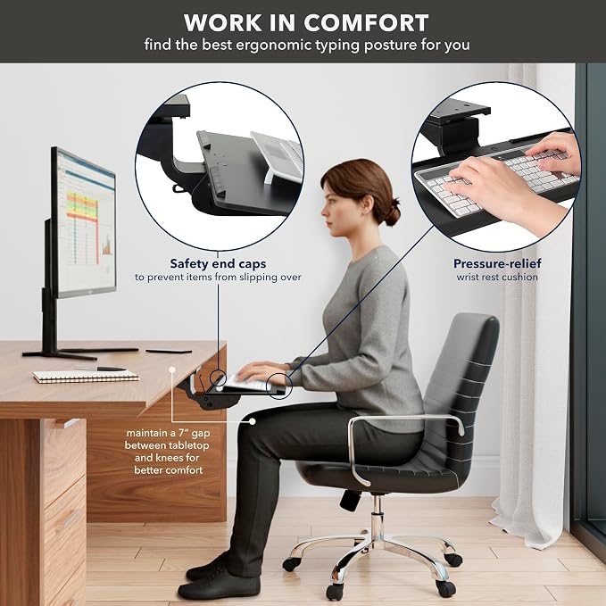 Mount-It! Under Desk Keyboard Tray – Adjustable Slide-Out Keyboard Drawer - Image 2