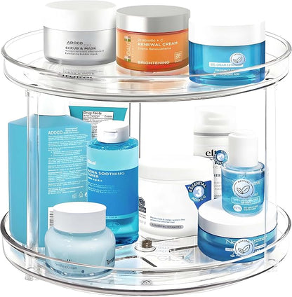 2 Tier Lazy Susan Bathroom Organizer, 9.25Inch Clear 360 Rotating Makeup by Adoco