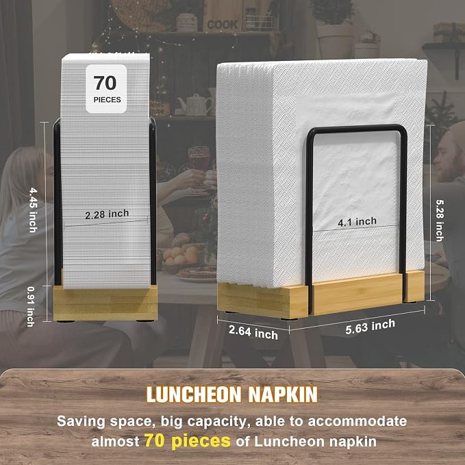 Napkin Holder for Table, Bamboo Iron Standing Napkin Dispenser for Kitchen - Image 8