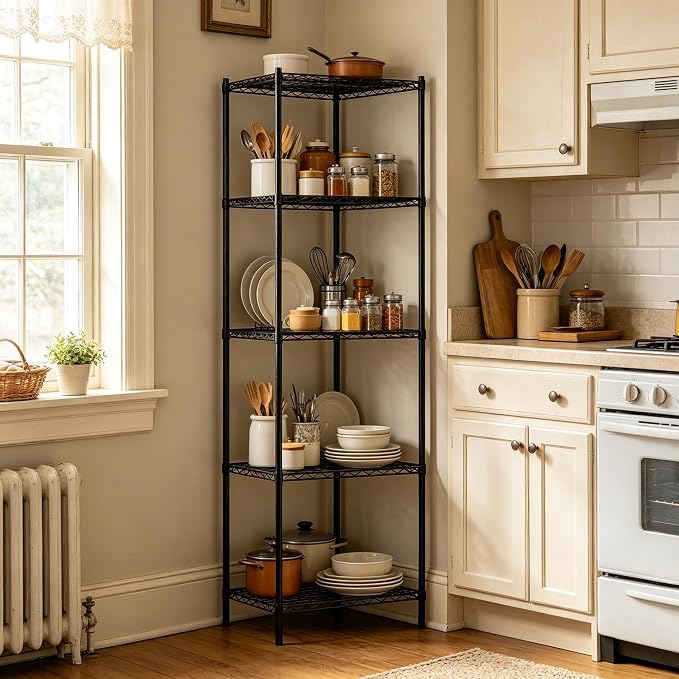 Wire Storage Standing Shelf Rack Tower, Corner Metal Shelving Unit - Image 4