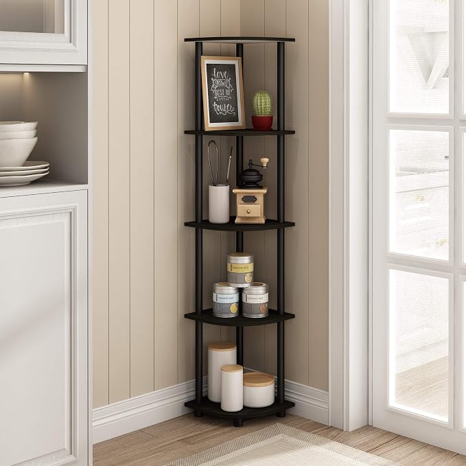 Furinno TURN-N-TUBE Corner Shelf, 5-Tier Corner Bookshelf, Open Storage Shelves - Image 2
