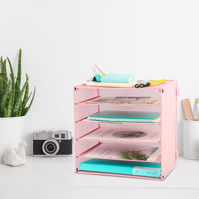 EASEPRES 5 Slot Mesh Desk Organizer Tray, File Paper Letter Folder Holder - Image 5