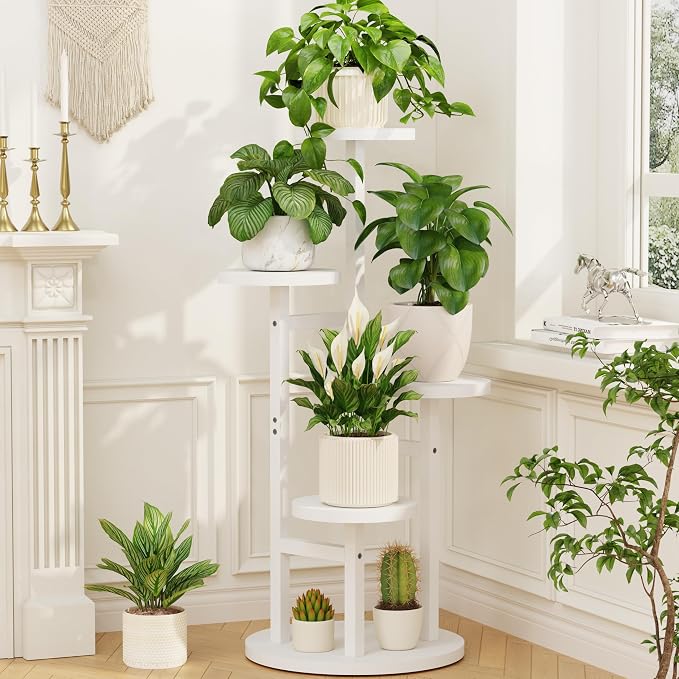LASZOLA 4 Tiered Wood Plant Stand Indoor Corner, Flower Holder Rack Tall by LASZOLA