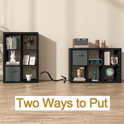 furtble Bookshelf with Storage Bins, 6 Cube Storage Organizer, Modern Wood - Image 4