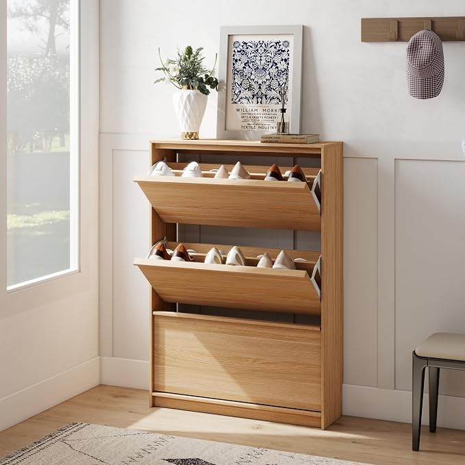 Shoe Cabinet with 3 Flip Drawers, 31.5" W Narrow Shoe Storage Cabinet - Image 7