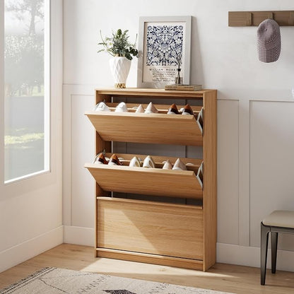 Shoe Cabinet with 3 Flip Drawers, 31.5" W Narrow Shoe Storage Cabinet - Image 7