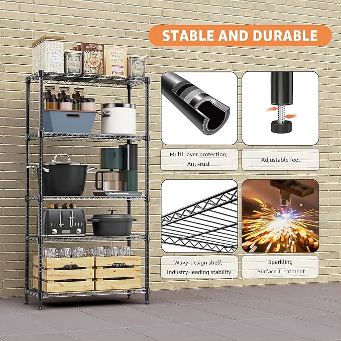 5 Tiers Shelf Metal Storage Shelves Standing 1750 LBs Household Shelf Organizer - Image 8