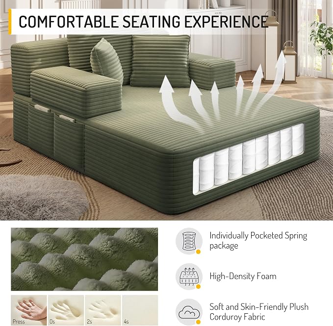 2-in-1 Convertible Chaise Lounge Indoor, 60.2" Corduroy Upholstered Chaise - Image 5