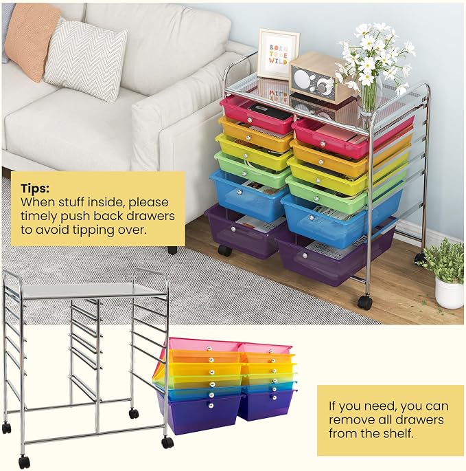 Giantex 12 Drawer Rolling Storage Cart Tools Scrapbook Paper Office School - Image 4