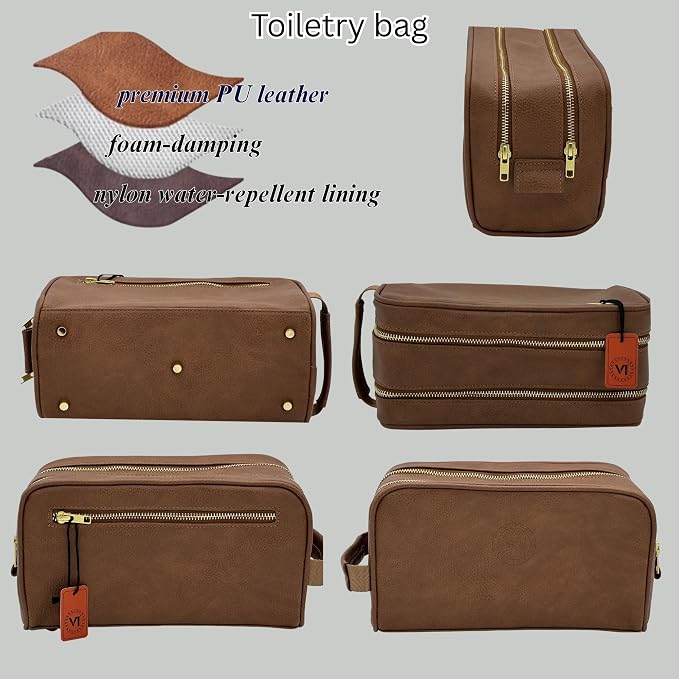 Dopp Gift Large Travel Toiletry Bag Premium Quality PU Leather Two compartments - Image 5