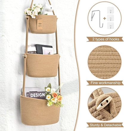 Hanging Basket, 3-Tier Woven Wall Basket - Image 6