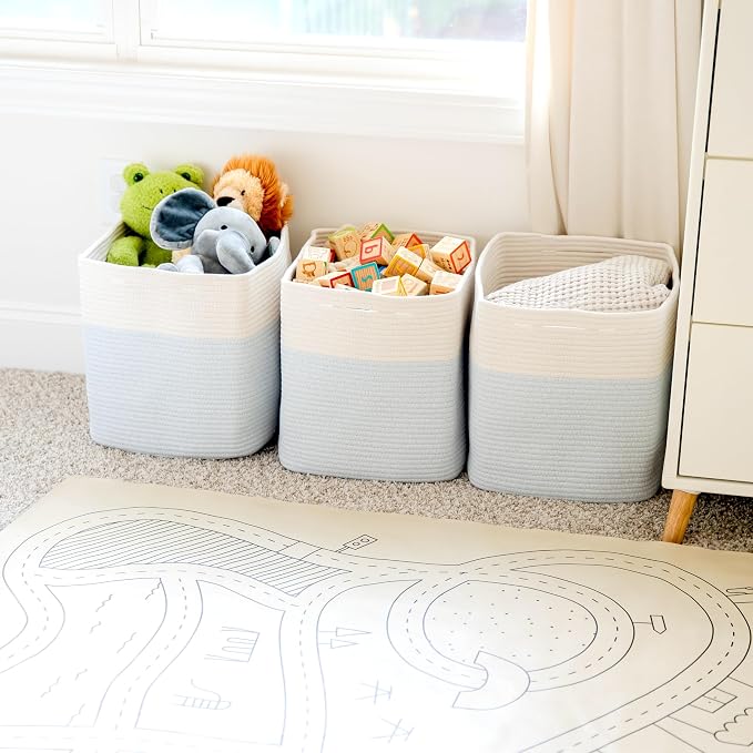 NaturalCozy 13x15x13 Kallax Storage Cubes Bins, 3 Pack | Cotton Rope Cube - Image 7
