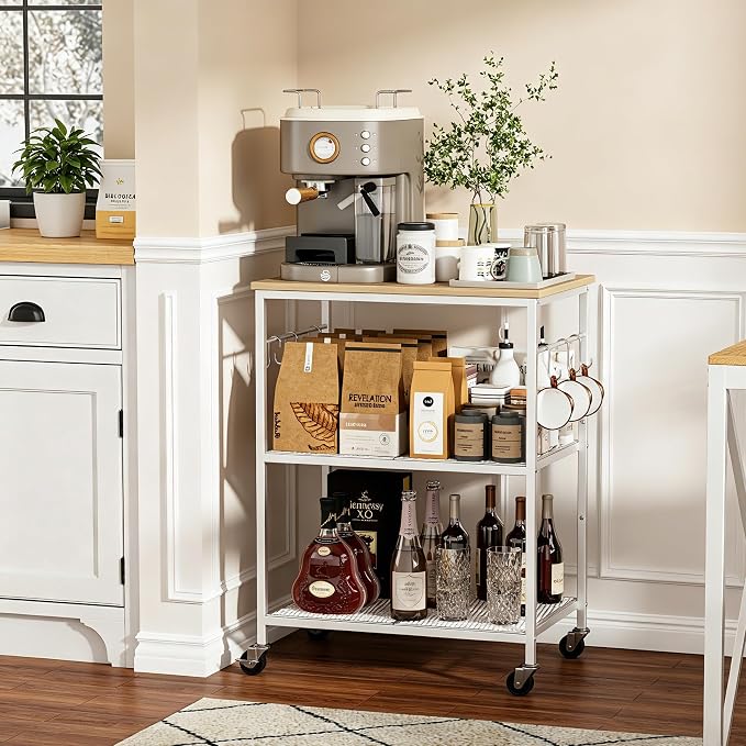 Homleke 3-Tier Rolling Kitchen Microwave Cart, Kitchen Utility Cart on Lockable - Image 7