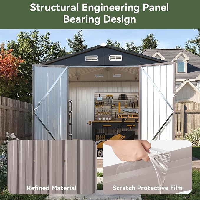 Aoxun 8x6 FT Outdoor Storage Shed Garden Metal Shed - Image 7