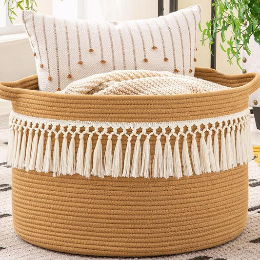 KAKAMAY Large Blanket Basket, Woven Baskets by KAKAMAY