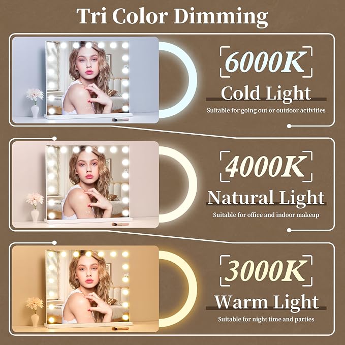 Vanity Mirror with Lights, Makeup Mirror with 17 Dimmable LED Bulbs, 3 Color - Image 2