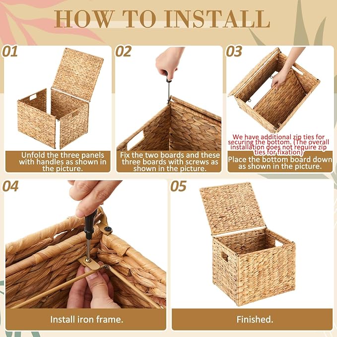 Jingmore Large Decorative Hanging File Box Water Hyacinth Wicker Basket File - Image 3