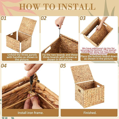 Jingmore Large Decorative Hanging File Box Water Hyacinth Wicker Basket File - Image 3