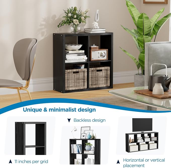 4 Cube Storage Organizer, 2x2 Cube Bookshelf, Cubby Storage Shelf, Wooden - Image 6