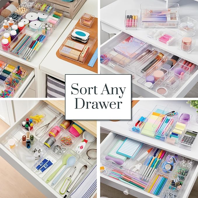 STORi SimpleSort 18-Piece Stackable Clear Drawer Organizer Set | Multi-size - Image 4