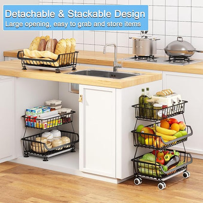 3-Tier Rolling Pantry Floor Organizer, Stackable Pantry Storage Cart - Image 2